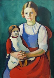 人形を持つブロンドの女の子